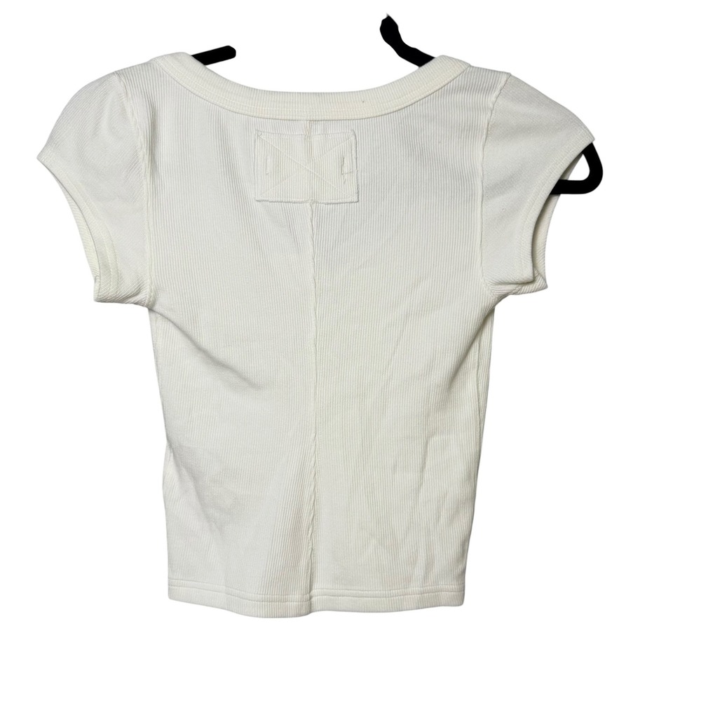 We The Free Free People Ivory Ribbed Scoop Neck Baby Tee Short Sleeve Small S/P - Picture 2 of 5